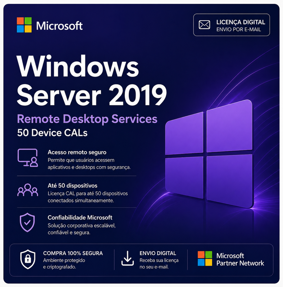 Microsoft RDS CAL 2019, 50 Device, Licença Original - Chave Vitalícia | PCKEY GROUP