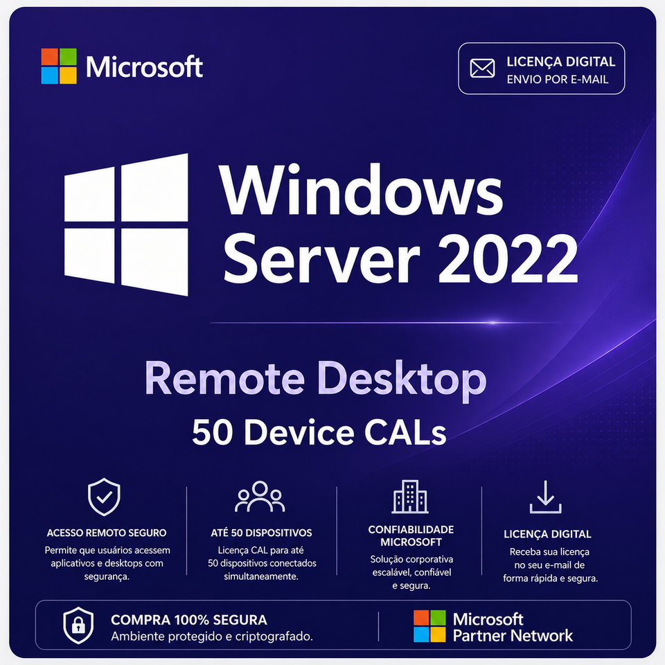 Microsoft RDS CAL 2022, 50 Device, Licença Original - Chave Vitalícia | PCKEY GROUP
