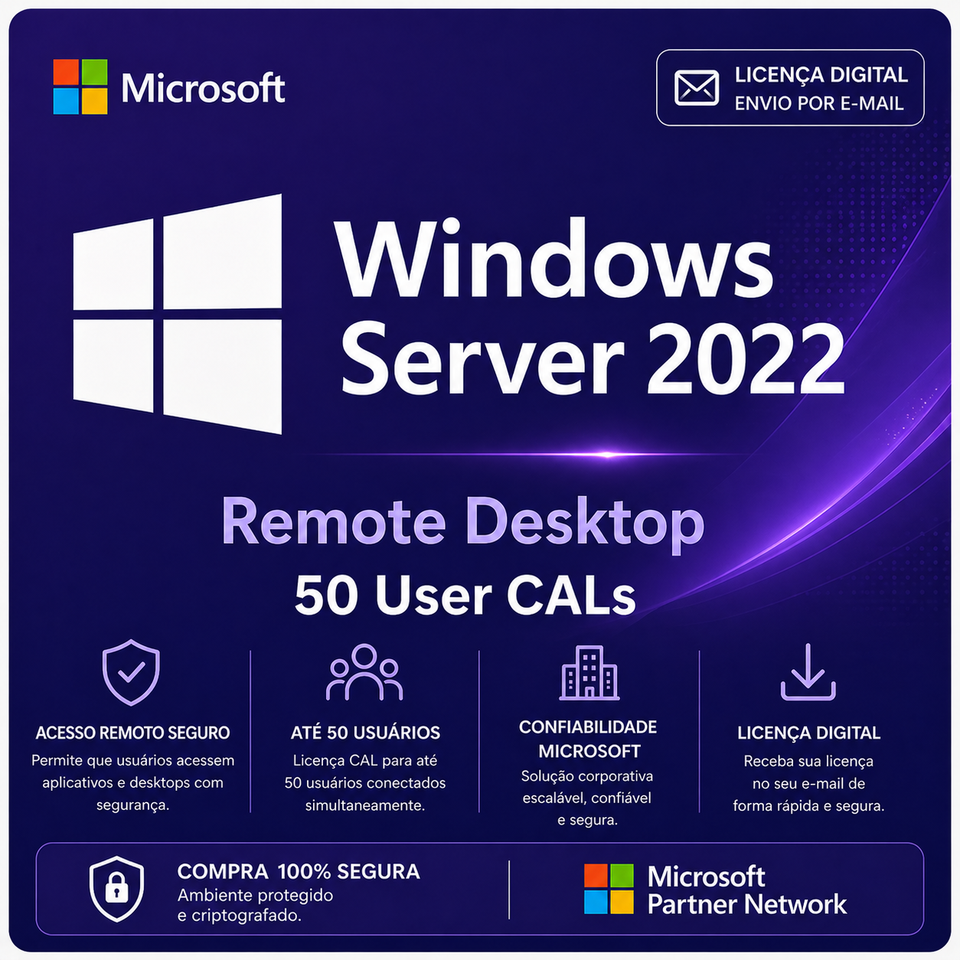 Microsoft RDS CAL 2022, 50 User, Licença Original - Chave Vitalícia | PCKEY GROUP