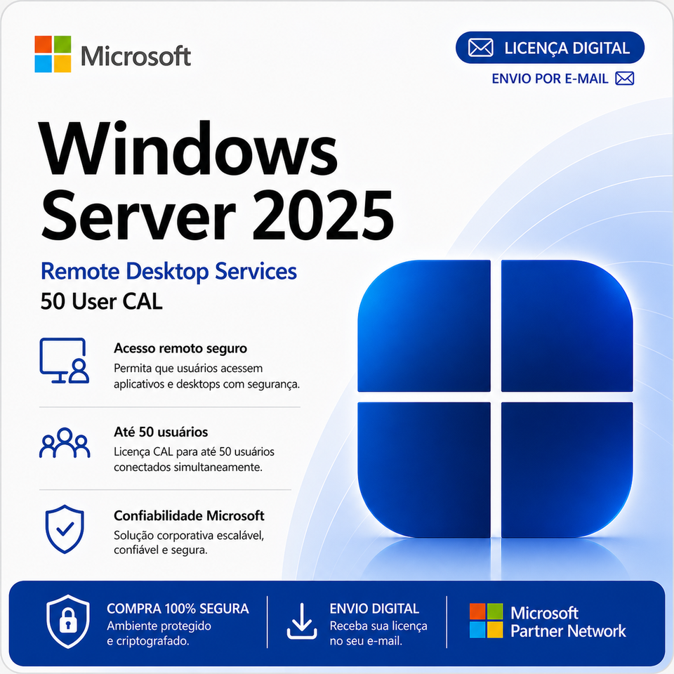 Microsoft RDS CAL 2025, 50 User, Licença Original - Chave Vitalícia | PCKEY GROUP